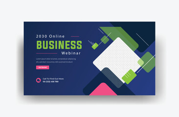 business webinar youtube video thumbnail design banner, creative banner template  
