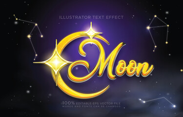 MOON | Celestial Golden Star & Galaxy Text Effect Vector Template