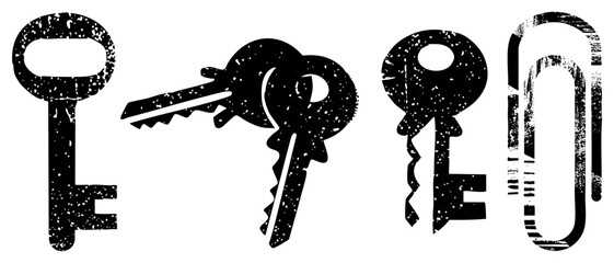 four vintage keys with distressed texture