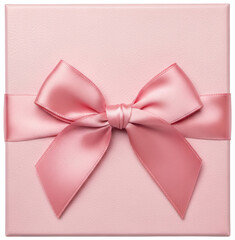 Pink gift box with bow on transparent background top view