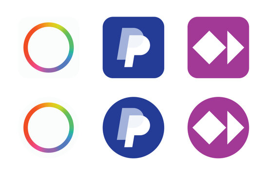 Payoneer, PayPal and Skrill App Logos in Square and Circle Styles, Editorial Use Only