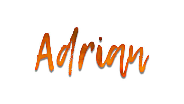 3D fire text effect of name Adrian on white background.