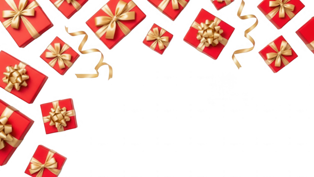 Collection of red gift boxes with gold ribbon on transparent background - Powered by Adobe