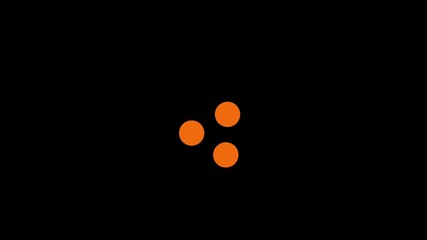 A seamless loop of an orange triple circle loading animation against a dark black background in high resolution 4k