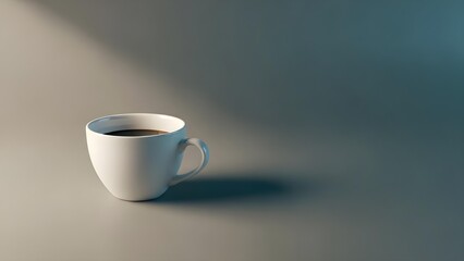 Simple White Coffee Mug on a Grey Surface with Soft Morning Shadows, Calm Lifestyle Background.