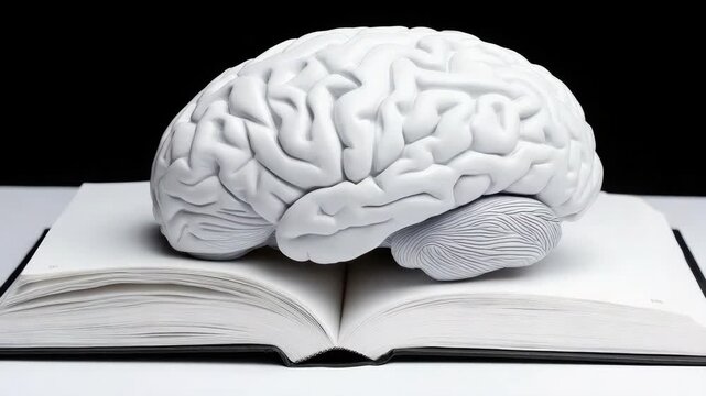 White brain model resting open book conveying learning knowledge education and cognitive book model