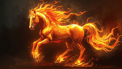 A fire horse representing the Year of the Fire Horse.  New year 2026 Chinese zodiac