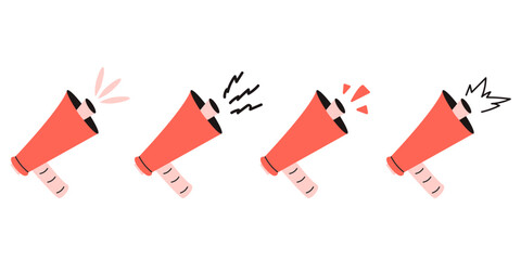Shout line megaphone illustration set with bold sound effects
