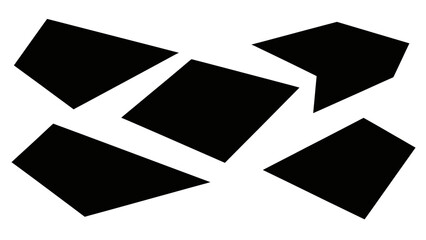 Abstract composition of black geometric shapes on a clean white background