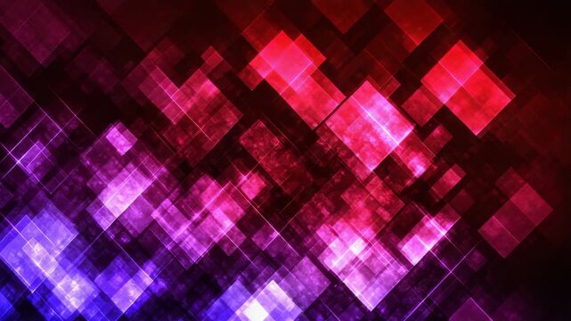Vibrant glowing geometric squares diagonal pattern with glowing abstract square diagonal bokeh