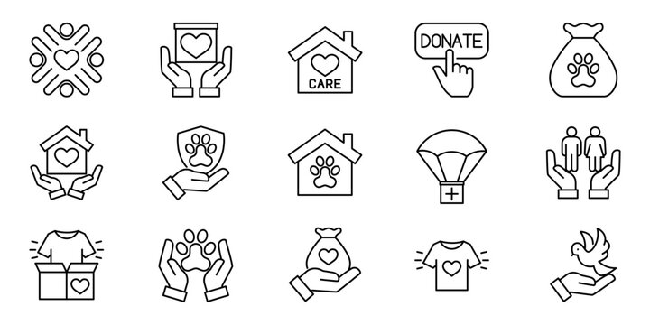 Charity and donation icons collection for social causes and community support - Powered by Adobe