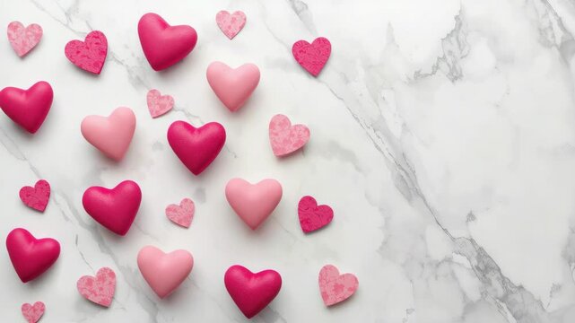Pink red heart candy marble arrangement creating romantic valentine mood celebration