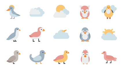 Cartoon bird illustrations decorative collection of various animal figures