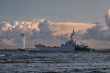 POLISH NAVY - The landing ship is heading out to sea
