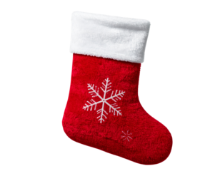 “Classic Red Christmas Stocking with Snowflake Pattern, isolated on a transparent background”