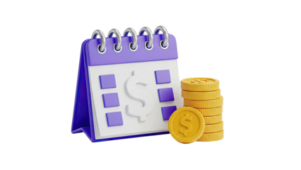 Calendar with Dollar Sign and Stack of Coins