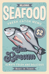 Vintage Seafood Menu Poster Featuring Fresh Sea Bream