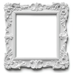 Ornate White Frame with Floral Design for Display On A White Background Pristine Frame