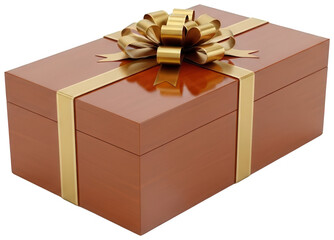 Wooden gift box with golden ribbon and bow for luxury present