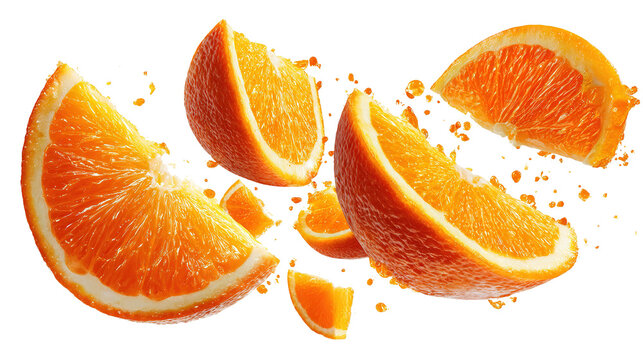 Splashed Sliced Oranges and Muesli, Vector Illustration on Transparent Background for Breakfast Poster.