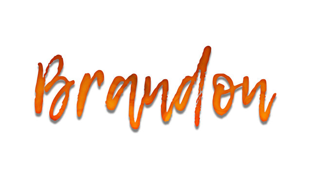 3D fire text effect of name Brandon on white background.