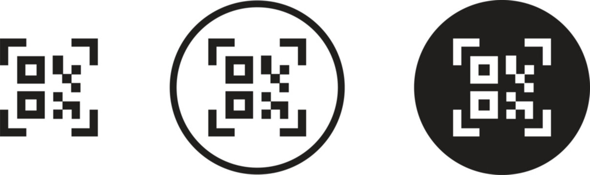 QR code scanner icon set with square and circle frames for digital payment and mobile app interface