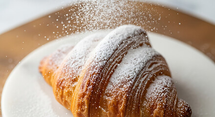 Croissant Dusted with Powdered Sugar on Plate