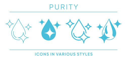 Purity feature - icons set with water drop in various graphic styles