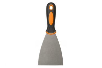 Putty knife with orange handle on transparent background