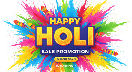 Vector editable design for Happy Holi festival. Advertising marketing banner poster sale promotion template. Indian hindu festival of color. Colorful color splash background
