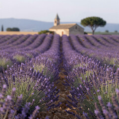 Blooming Purple Lavender Fields in Provence