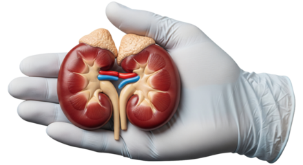 Hand Gently Holding A Pair Of Human Kidneys Clean Smooth Medical Anatomy PNG