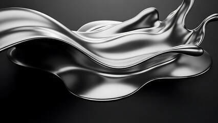 Sculptural Liquid Silver Flow on Black Background, Modern Abstract Metallic Texture, Dynamic Chrome Fluid Art, Industrial Luxury Concept