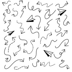 Hand drawn arrow and paper plane doodles