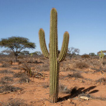 Mandacaru Cactus in Dry Caatinga Landscape