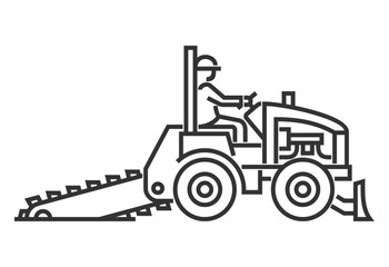 Trencher machine icon in bold line and side view