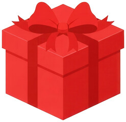 Vibrant red hexagon gift box with a large decorative bow on top against a transparent background