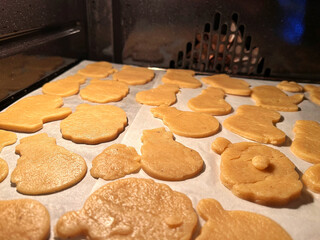 Homemade cookie dough placed in oven before baking