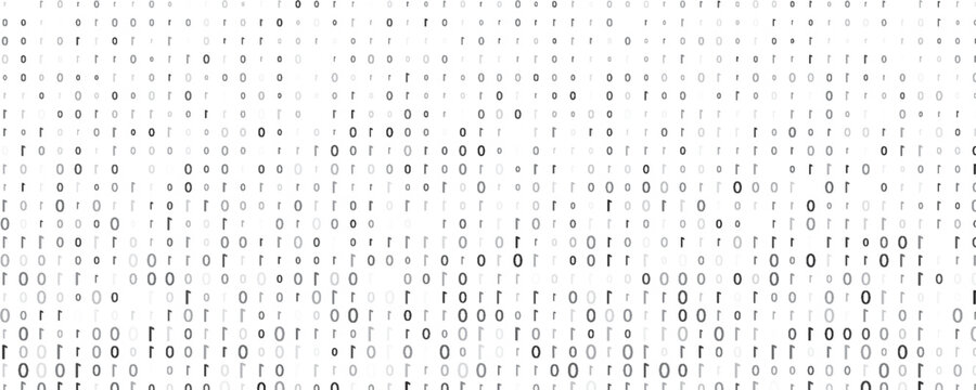 Vector texture of different size and shades of grey numbers 0 and 1 composing binary code