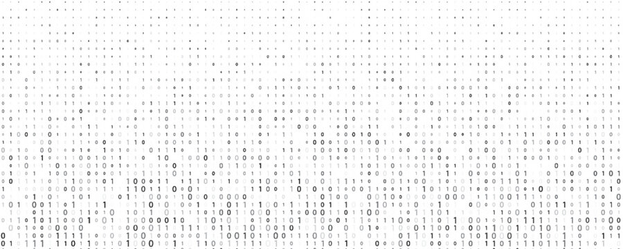 Vector texture of different size and shades of grey numbers 0 and 1 composing binary code