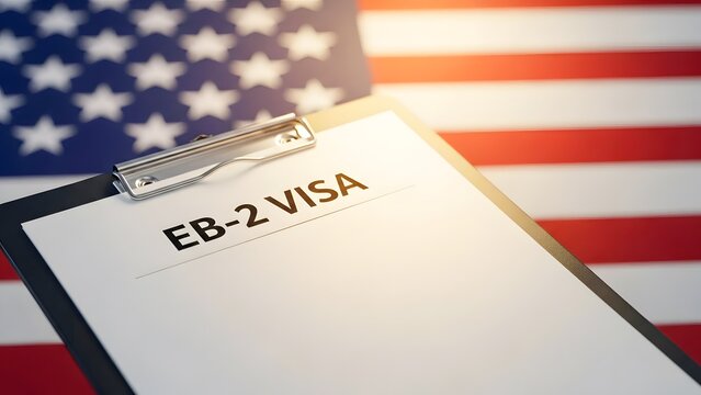 EB-2 Visa Official Documents with US Flag Background