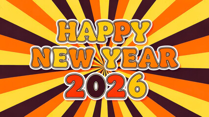 Happy New Year 2026 Vintage Sunburst Retro Background