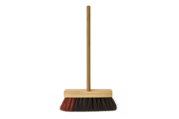 Push broom with wooden handle sweeping cleaning on transparent background