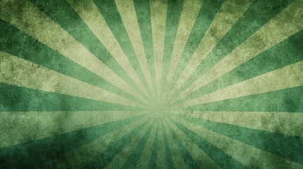 Green vintage sunburst pattern creating a distressed retro background texture, featuring radiating rays on aged paper for an old fashioned backdrop design