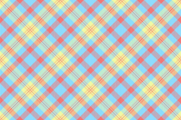 Vibrant pastel plaid pattern. Light blue, red, yellow and orange create a soft, cheerful, and versatile backdrop. Ideal for textiles, design, and festive applications.