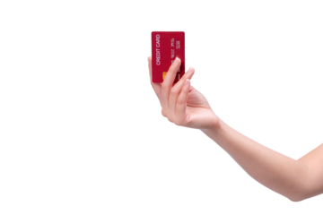 A hand holding a credit card, on a transparent background.
