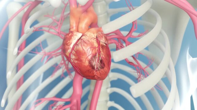 3D Heart stents clear coronary arteries and treat coronary heart disease, myocardial infarction, and heart disease. Heart stent implantation improves cardiovascular circulation, surgical procedure.