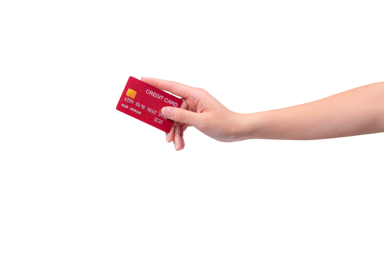 A hand holding a credit card, on a transparent background. - Powered by Adobe