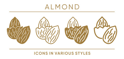 Almond nut - ingredient icons in various styles