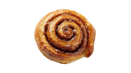 Cinnamon roll showcasing a glossy, sticky glaze and spiral swirl on transparent background perfect for menus, bakery ads, web design, and breakfast or dessert themes